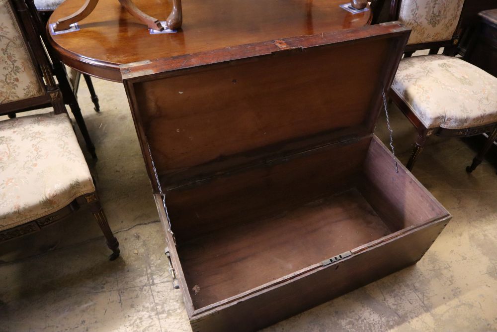 A Victorian brass mounted mahogany trunk, width 91cm depth 45cm height 40cm